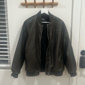 Zara Brown Leather Bomber